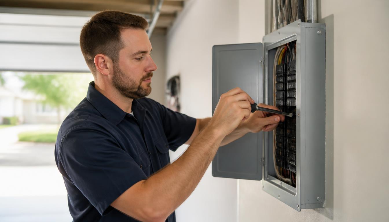 Licensed electrician installing a residential electrical panel